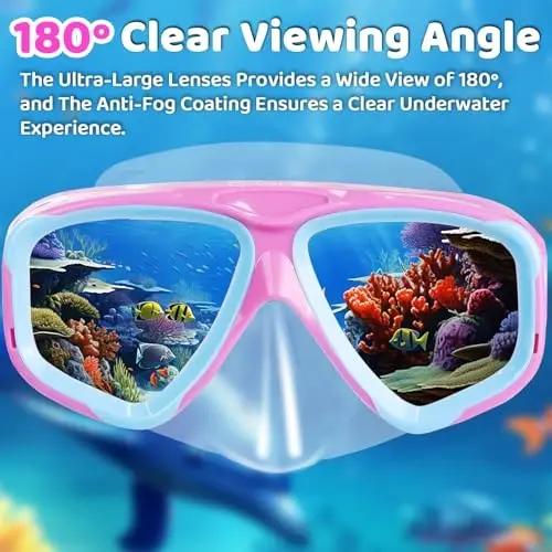 Kids Swim Goggles with Nose Cover, Fabric Strap Swim Mask No Leak 3-14 | Swimming Goggles Toddler Boys Girls Youth Anti Fog UV Protection Clear View Liquid Silicone Diving Mask Underwater Pool Beach - 6
