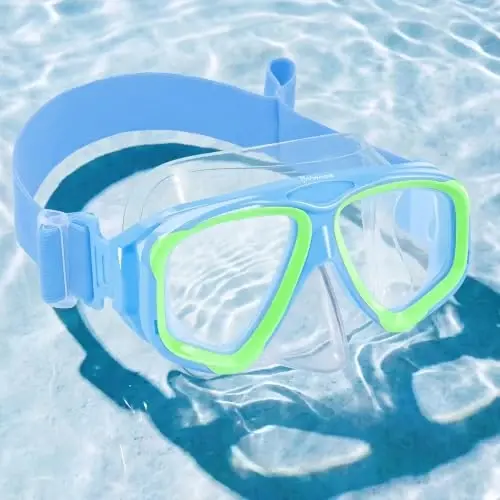 Kids Swim Goggles with Nose Cover, Fabric Strap Swim Mask No Leak 3-14 | Swimming Goggles Toddler Boys Girls Youth Anti Fog UV Protection Clear View Liquid Silicone Diving Mask Underwater Pool Beach - 1