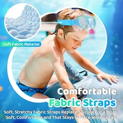 Kids Swim Goggles with Nose Cover, Fabric Strap Swim Mask No Leak 3-14 | Swimming Goggles Toddler Boys Girls Youth Anti Fog UV Protection Clear View Liquid Silicone Diving Mask Underwater Pool Beach - 4