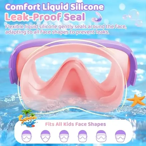 Kids Swim Goggles with Nose Cover, Fabric Strap Swim Mask No Leak 3-14 | Swimming Goggles Toddler Boys Girls Youth Anti Fog UV Protection Clear View Liquid Silicone Diving Mask Underwater Pool Beach - 5
