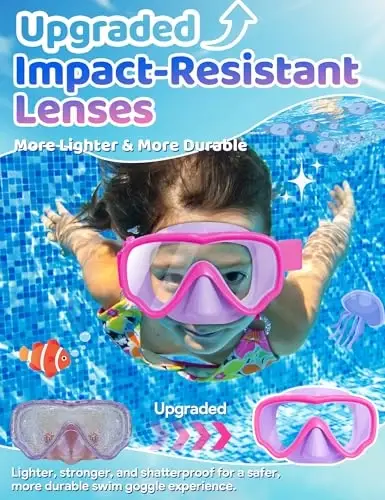 Kids Swim Goggles with Nose Cover, Fabric Strap Swim Mask No Leak 3-14 | Swimming Goggles Toddler Boys Girls Youth Anti Fog UV Protection Clear View Liquid Silicone Diving Mask Underwater Pool Beach - 5