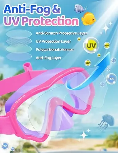 Kids Swim Goggles with Nose Cover, Fabric Strap Swim Mask No Leak 3-14 | Swimming Goggles Toddler Boys Girls Youth Anti Fog UV Protection Clear View Liquid Silicone Diving Mask Underwater Pool Beach - 6