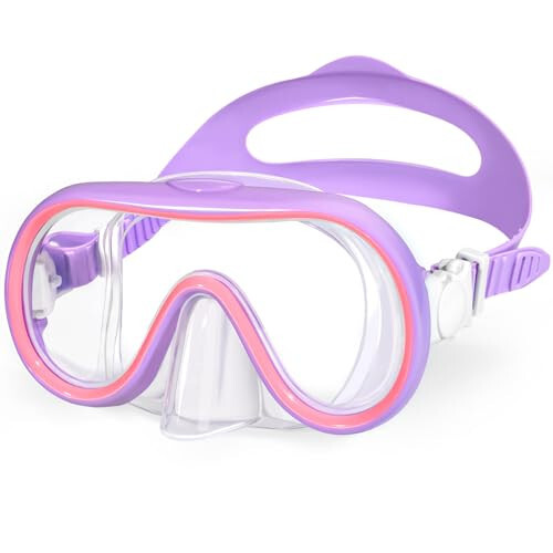 Kids Swim Goggles with Nose Cover Unique Frame Design 180° Panoramic Clear Tempered Glass View Snorkel Diving Mask No Leaking Easy to Adjust Swimming Goggles for Kids Toddler Girls Boys Aged 3 to 10 - 1