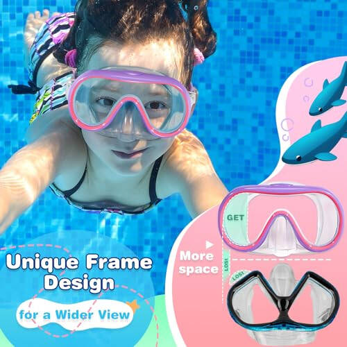 Kids Swim Goggles with Nose Cover Unique Frame Design 180° Panoramic Clear Tempered Glass View Snorkel Diving Mask No Leaking Easy to Adjust Swimming Goggles for Kids Toddler Girls Boys Aged 3 to 10 - 2