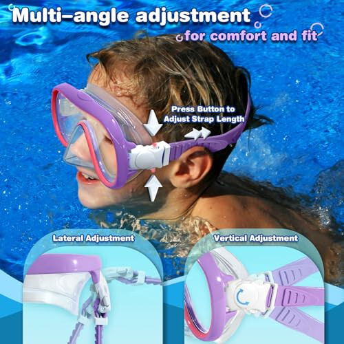 Kids Swim Goggles with Nose Cover Unique Frame Design 180° Panoramic Clear Tempered Glass View Snorkel Diving Mask No Leaking Easy to Adjust Swimming Goggles for Kids Toddler Girls Boys Aged 3 to 10 - 3