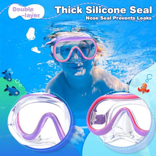 Kids Swim Goggles with Nose Cover Unique Frame Design 180° Panoramic Clear Tempered Glass View Snorkel Diving Mask No Leaking Easy to Adjust Swimming Goggles for Kids Toddler Girls Boys Aged 3 to 10 - 4