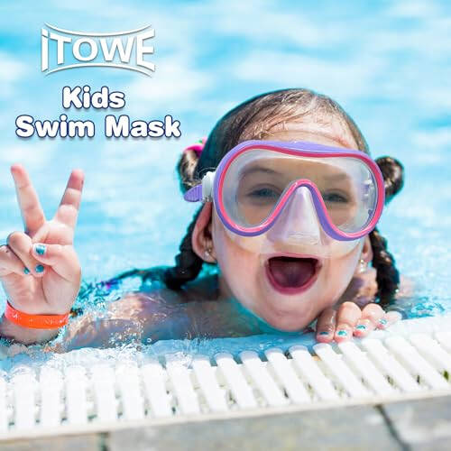 Kids Swim Goggles with Nose Cover Unique Frame Design 180° Panoramic Clear Tempered Glass View Snorkel Diving Mask No Leaking Easy to Adjust Swimming Goggles for Kids Toddler Girls Boys Aged 3 to 10 - 5