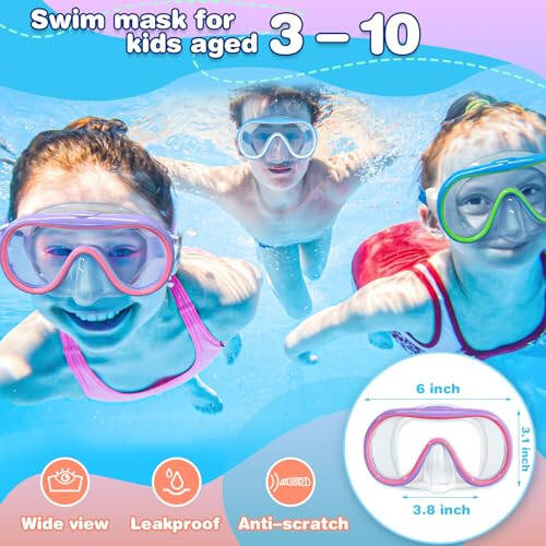 Kids Swim Goggles with Nose Cover Unique Frame Design 180° Panoramic Clear Tempered Glass View Snorkel Diving Mask No Leaking Easy to Adjust Swimming Goggles for Kids Toddler Girls Boys Aged 3 to 10 - 7