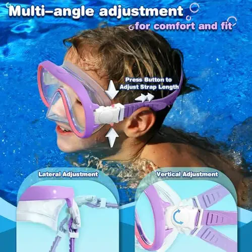 Kids Swim Goggles with Nose Cover Unique Frame Design 180° Panoramic Clear Tempered Glass View Snorkel Diving Mask No Leaking Easy to Adjust Swimming Goggles for Kids Toddler Girls Boys Aged 3 to 10 - 3