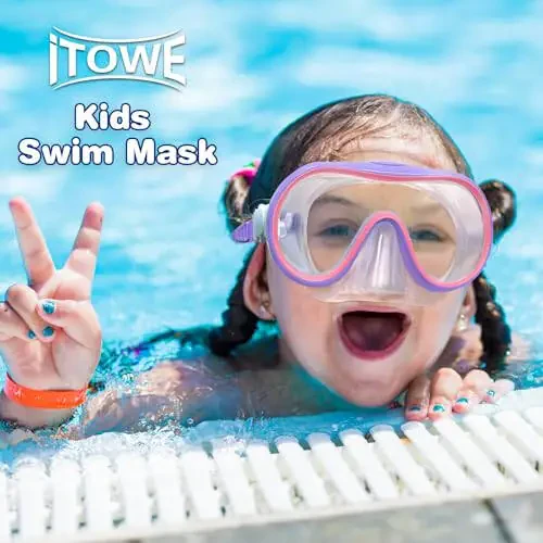 Kids Swim Goggles with Nose Cover Unique Frame Design 180° Panoramic Clear Tempered Glass View Snorkel Diving Mask No Leaking Easy to Adjust Swimming Goggles for Kids Toddler Girls Boys Aged 3 to 10 - 5