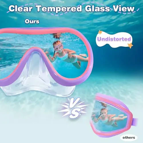 Kids Swim Goggles with Nose Cover Unique Frame Design 180° Panoramic Clear Tempered Glass View Snorkel Diving Mask No Leaking Easy to Adjust Swimming Goggles for Kids Toddler Girls Boys Aged 3 to 10 - 6