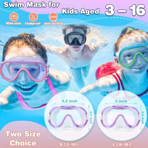 Kids Swim Goggles with Nose Cover Unique Frame Design 180° Panoramic Clear Tempered Glass View Snorkel Diving Mask No Leaking Easy to Adjust Swimming Goggles for Kids Toddler Girls Boys Aged 3 to 10 - 7