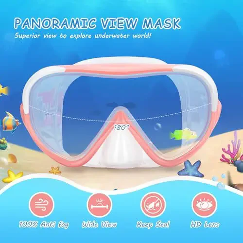 Kids Swim Mask - Ultimate 180° Kids Swim Goggles Anti-Fog Child Diving Mask Leak-Proof Kids Goggles with Nose Cover and Fabric Strap for Ages 4-14 for Swimming, Snorkeling Diving - 2