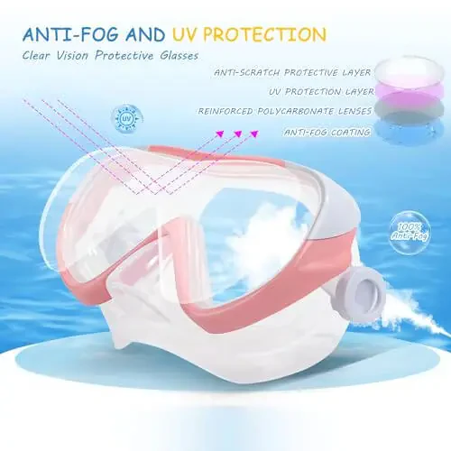 Kids Swim Mask - Ultimate 180° Kids Swim Goggles Anti-Fog Child Diving Mask Leak-Proof Kids Goggles with Nose Cover and Fabric Strap for Ages 4-14 for Swimming, Snorkeling Diving - 4