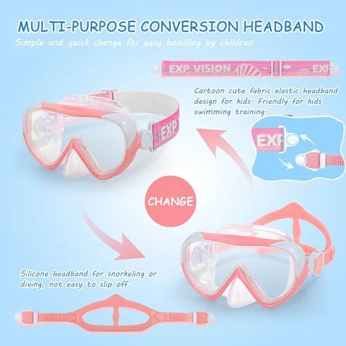Kids Swim Mask - Ultimate 180° Kids Swim Goggles Anti-Fog Child Diving Mask Leak-Proof Kids Goggles with Nose Cover and Fabric Strap for Ages 4-14 for Swimming, Snorkeling Diving - 6