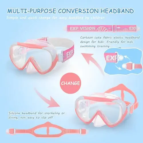 Kids Swim Mask - Ultimate 180° Kids Swim Goggles Anti-Fog Child Diving Mask Leak-Proof Kids Goggles with Nose Cover and Fabric Strap for Ages 4-14 for Swimming, Snorkeling Diving - 6