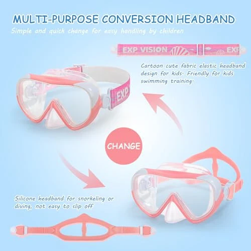 Kids Swim Mask - Ultimate 180° Kids Swim Goggles Anti-Fog Child Diving Mask Leak-Proof Kids Goggles with Nose Cover and Fabric Strap for Ages 4-14 for Swimming, Snorkeling Diving - 7