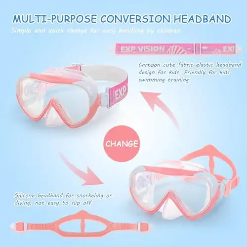 Kids Swim Mask - Ultimate 180° Kids Swim Goggles Anti-Fog Child Diving Mask Leak-Proof Kids Goggles with Nose Cover and Fabric Strap for Ages 4-14 for Swimming, Snorkeling Diving - 7