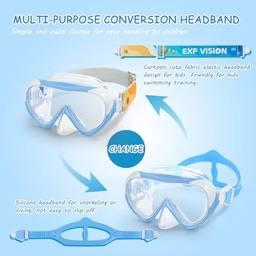 Kids Swim Mask - Ultimate 180° Kids Swim Goggles Anti-Fog Child Diving Mask Leak-Proof Kids Goggles with Nose Cover and Fabric Strap for Ages 4-14 for Swimming, Snorkeling Diving - 7