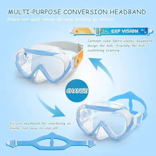 Kids Swim Mask - Ultimate 180° Kids Swim Goggles Anti-Fog Child Diving Mask Leak-Proof Kids Goggles with Nose Cover and Fabric Strap for Ages 4-14 for Swimming, Snorkeling Diving - 7
