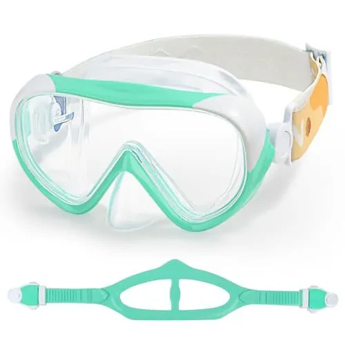 Kids Swim Mask - Ultimate 180° Kids Swim Goggles Anti-Fog Child Diving Mask Leak-Proof Kids Goggles with Nose Cover and Fabric Strap for Ages 4-14 for Swimming, Snorkeling Diving - 1