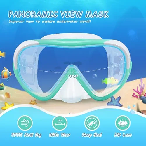 Kids Swim Mask - Ultimate 180° Kids Swim Goggles Anti-Fog Child Diving Mask Leak-Proof Kids Goggles with Nose Cover and Fabric Strap for Ages 4-14 for Swimming, Snorkeling Diving - 2