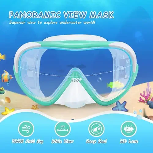 Kids Swim Mask - Ultimate 180° Kids Swim Goggles Anti-Fog Child Diving Mask Leak-Proof Kids Goggles with Nose Cover and Fabric Strap for Ages 4-14 for Swimming, Snorkeling Diving - 2