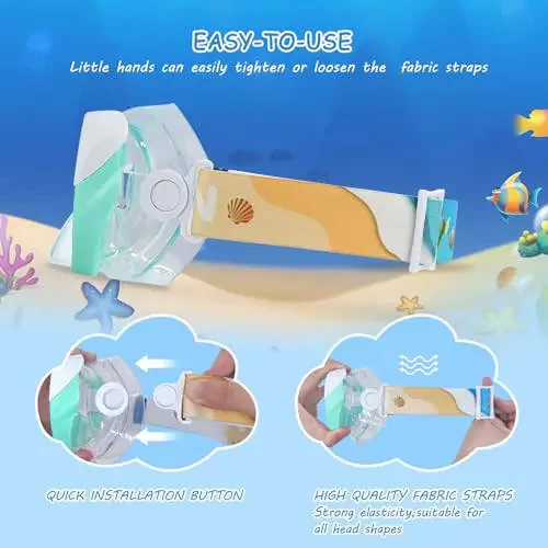 Kids Swim Mask - Ultimate 180° Kids Swim Goggles Anti-Fog Child Diving Mask Leak-Proof Kids Goggles with Nose Cover and Fabric Strap for Ages 4-14 for Swimming, Snorkeling Diving - 5