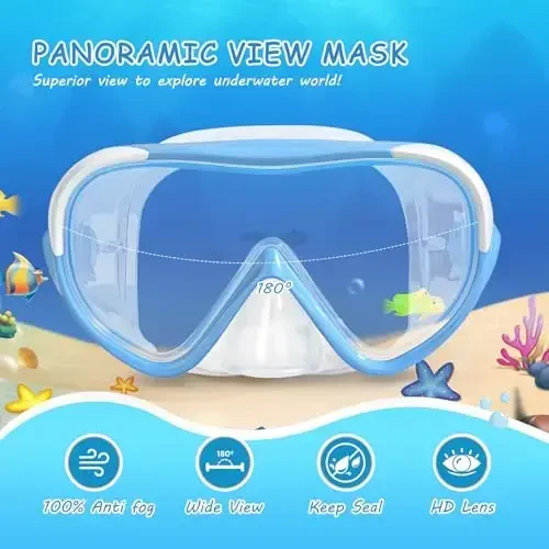 Kids Swim Mask - Ultimate 180° Kids Swim Goggles Anti-Fog Child Diving Mask Leak-Proof Kids Goggles with Nose Cover and Fabric Strap for Ages 4-14 for Swimming, Snorkeling Diving - MODAZONE (1)