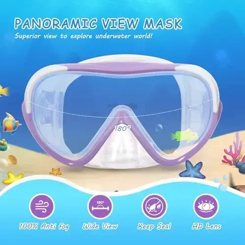 Kids Swim Mask - Ultimate 180° Kids Swim Goggles Anti-Fog Child Diving Mask Leak-Proof Kids Goggles with Nose Cover and Fabric Strap for Ages 4-14 for Swimming, Snorkeling Diving - 2