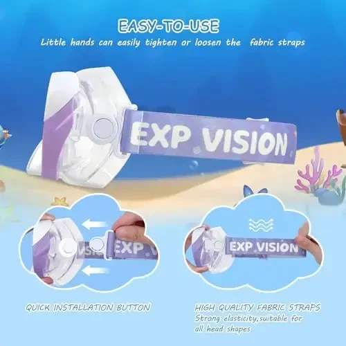 Kids Swim Mask - Ultimate 180° Kids Swim Goggles Anti-Fog Child Diving Mask Leak-Proof Kids Goggles with Nose Cover and Fabric Strap for Ages 4-14 for Swimming, Snorkeling Diving - 5