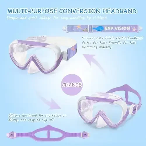 Kids Swim Mask - Ultimate 180° Kids Swim Goggles Anti-Fog Child Diving Mask Leak-Proof Kids Goggles with Nose Cover and Fabric Strap for Ages 4-14 for Swimming, Snorkeling Diving - 6