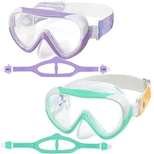 Kids Swim Mask - Ultimate 180° Kids Swim Goggles Anti-Fog Child Diving Mask Leak-Proof Kids Goggles with Nose Cover and Fabric Strap for Ages 4-14 for Swimming, Snorkeling Diving - 1