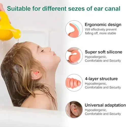 Kids Swimming Ear Plugs,3 Pairs Waterproof Reusable Silicone Child Swim Earplugs for Swimming Surfing Bathing Showering,Small Children Water Ear Plugs Suitable for Boys and Girls (Kids 4-12 Years Old) - 2