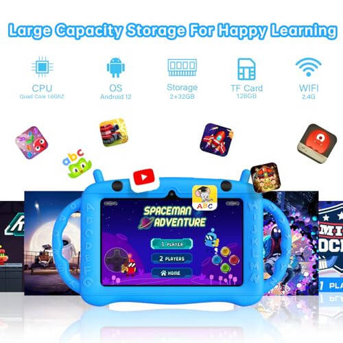 Kids Tablet 7inch Android 12 Tablet for Kids Age 3-12,Quad Core 2+32GB Toddler Tablet with Shock-Proof Case,Parental Control, Pre-Installed Kids Educational APP,HD Screen,Google Play Store YouTube - 5