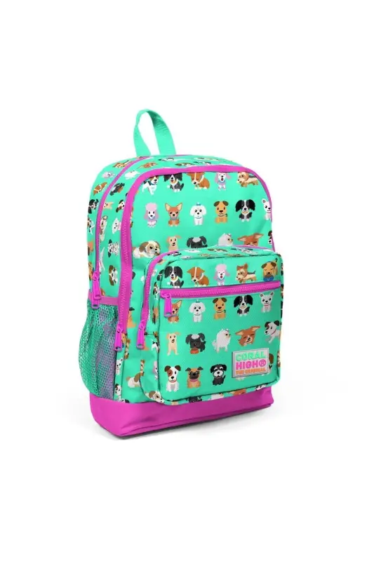 Kids Teal Neon Pink Dog Patterned 3-Piece School Bag Set SET0123465-Light green Pink - 2