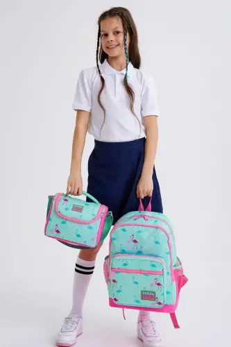 Kids Teal Neon Pink Flamingo Patterned 3-Piece School Bag Set SET0123111-Teal Neon Pink - 2