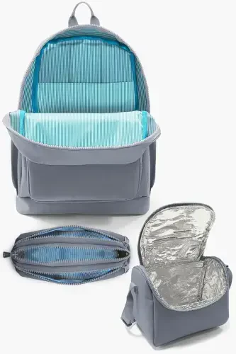 Kids Teal Pink Cat Patterned 3-Piece School Bag Set SET0123707-Teal Pink - 4