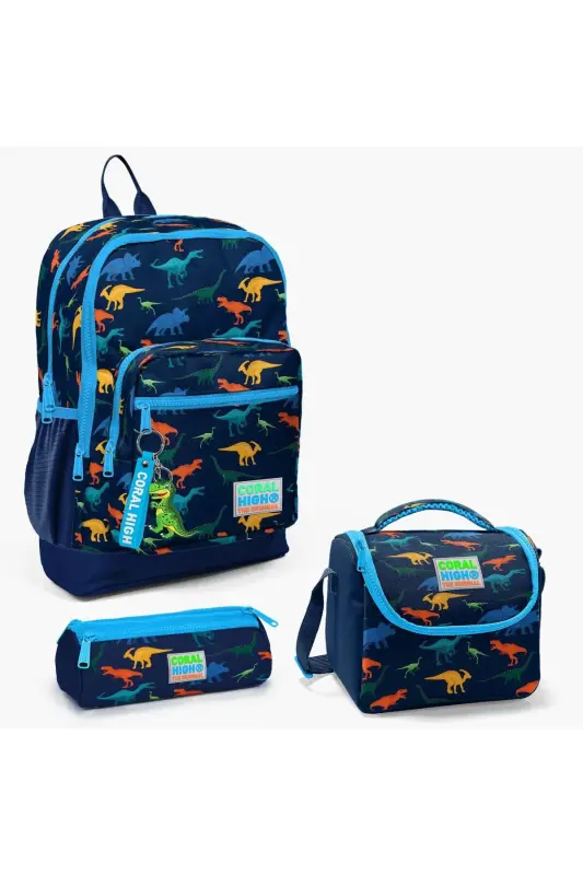 Kids Темно-синий Синий Набор школьных сумок с динозаврами из 3 предметов SET0123115-Темно-синий и синий - 1