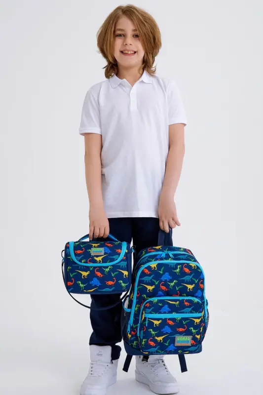 Kids Темно-синий Синий Набор школьных сумок с динозаврами из 3 предметов SET0123115-Темно-синий и синий - 1