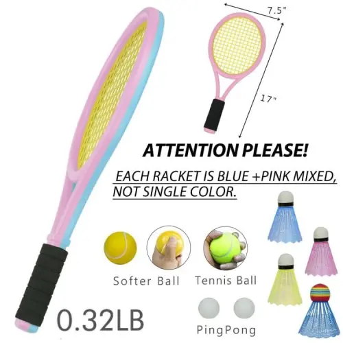 Kids Tennis Rackets with Carrying Bag,Soft Training Balls and Badminton Birdies,12 in 1 Tennis Racquets Gift Set for Children Outdoor Indoor Sports - 3