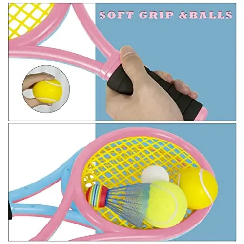 Kids Tennis Rackets with Carrying Bag,Soft Training Balls and Badminton Birdies,12 in 1 Tennis Racquets Gift Set for Children Outdoor Indoor Sports - 6