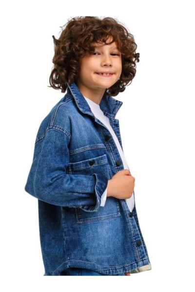 Kids Thick Snap Button Pocket Detail Denim Jacket - 11