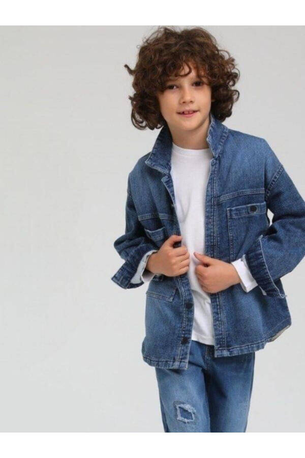 Kids Thick Snap Button Pocket Detail Denim Jacket - 5
