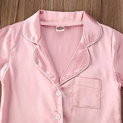 Kids Toddler Baby Girl Boy Satin Pajamas Set Short Sleeve Button Down Pajama Shirt Top+Shorts Bottoms Sleepwear Outfits - 4