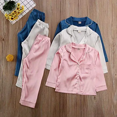 Kids Toddler Baby Girl Boy Satin Pajamas Set Short Sleeve Button Down Pajama Shirt Top+Shorts Bottoms Sleepwear Outfits - 7