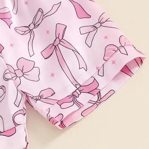 Kids Toddler Girls Pajamas Baby Short Sleeve Lapel Button Down Tops + Shorts Satin Silk Sleepwear Summer Loungewear - 7