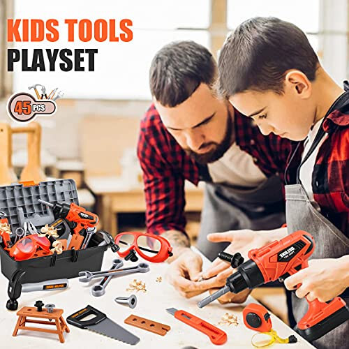 Kids Tool Set - Zealous 45 pcs Toddler Tool Set with Tool Box & Electronic Toy Drill, Pretend Play Kids Toys, Toy Construction Tools for Kids Ages 3,4,5,6,7,8 Years Old (A-Orange) - 7