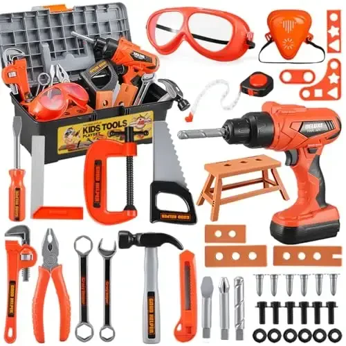 Kids Tool Set - Zealous 45 pcs Toddler Tool Set with Tool Box & Electronic Toy Drill, Pretend Play Kids Toys, Toy Construction Tools for Kids Ages 3,4,5,6,7,8 Years Old (A-Orange) - 6