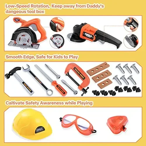 Kids Tool Set-Zealous Pretend Construction Toy with Kids Tool Belt, Toddler Tool Set with Angle Grinder Toys & Circular Saw, Child Play Tool Set for Boys Girls Ages 3,4,5,6,7 Years Old - 4